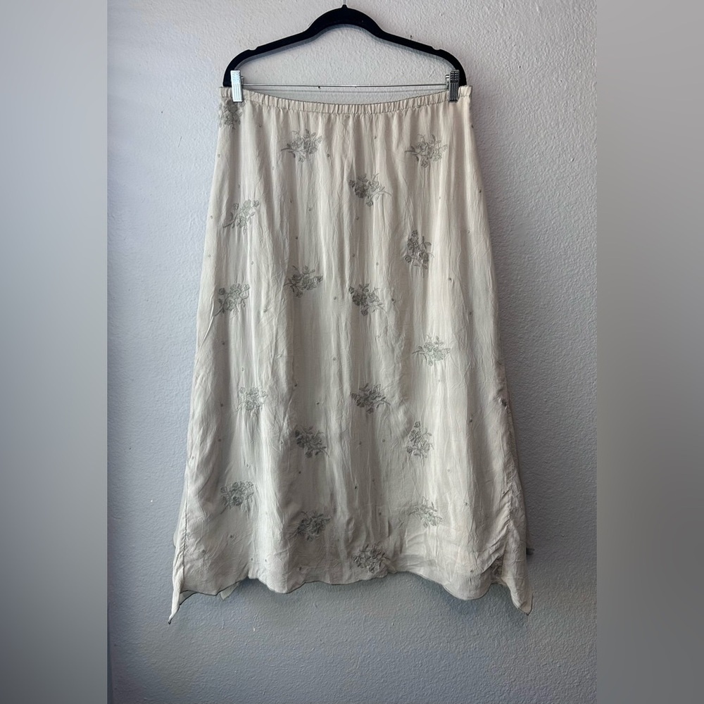 J Jill Skirt Dusty Gray Floral Embroidered Circle A Line Whimsical Fairy Large